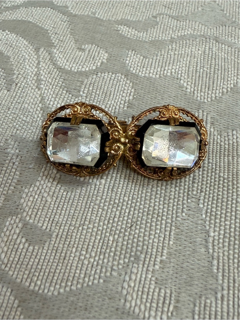 Vintage Crystal Double Brooch with Clear Stones